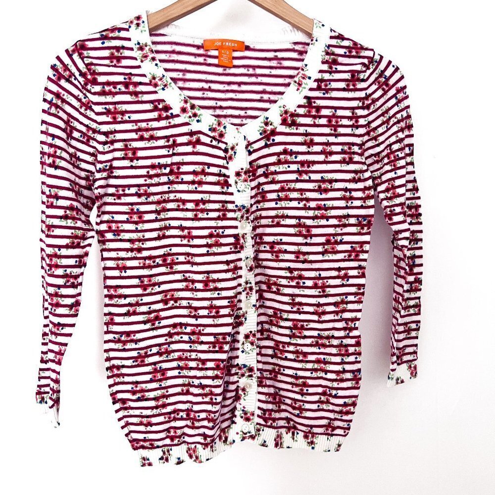 Joe Fresh red & white floral cardigan